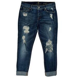 7 For All Mankind Jeans Size 25 Josefina Skinny‎ Boyfriend Distressed Button Fly